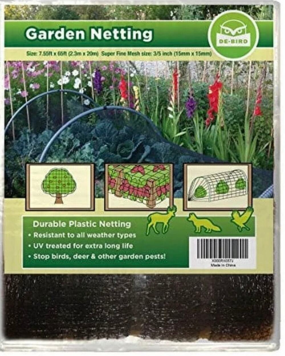 De-Bird Garden Netting 7.65’ x 65’ Black Super Fine Mesh for Trees, Garden, Pond
